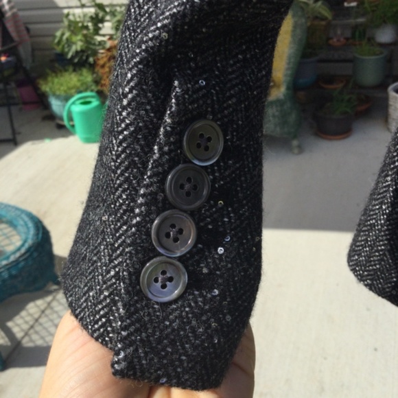 J. Crew 0P Metallic Black Blazer one button Dark academia business 0 petite work - Picture 6 of 15